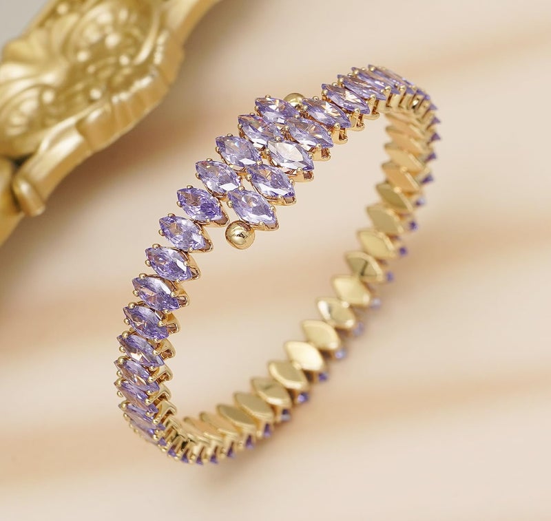 Wovanoo Rhinestone Cuff Bracelet Cubic Zirconia Tennis Bracelets Open Adjustable Elastic Bangle for Women - Image 4